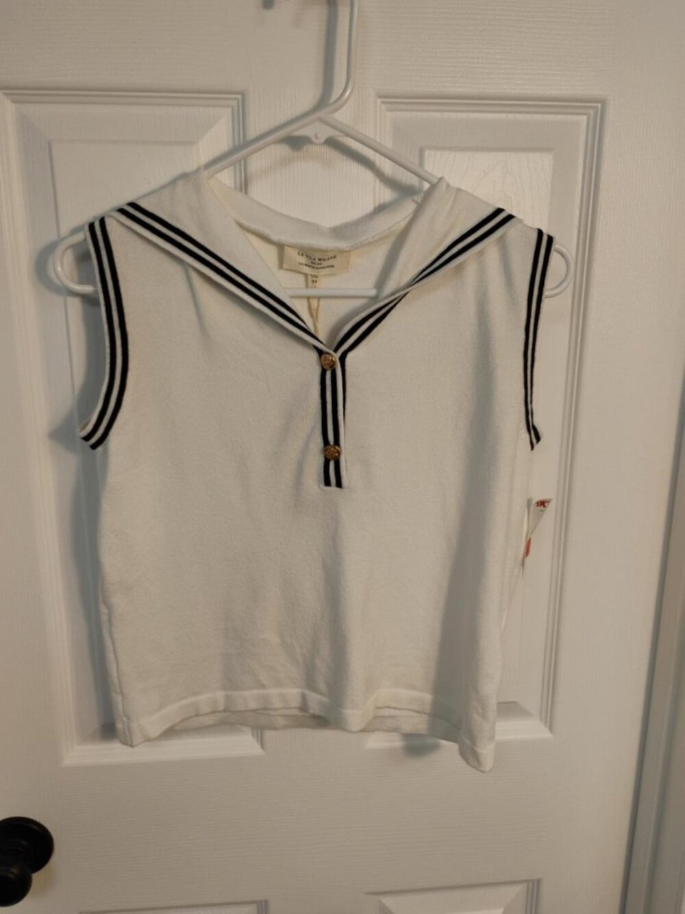 NWT La Vila Milano Sailor Collar Knit Top XS Navy Style TOP ONLY